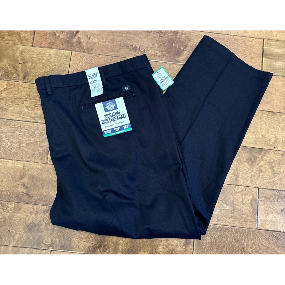 DOCKERS Mens Big&Tall Signature Iron Free Khaki Black Straight Fit Pants 56X32